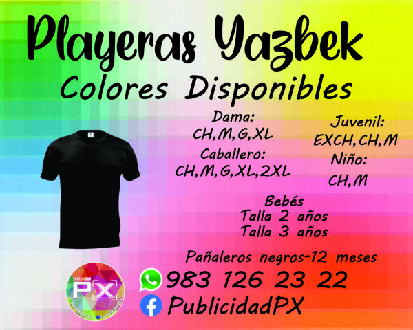 Playeras color negro marca Yazbek, tallas dama y caballero tallas ch,m,g,xl